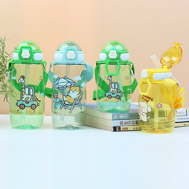 Factory custom cartoon kids water bottle student straw water jug big belly cup portable plastic sealed creative gift