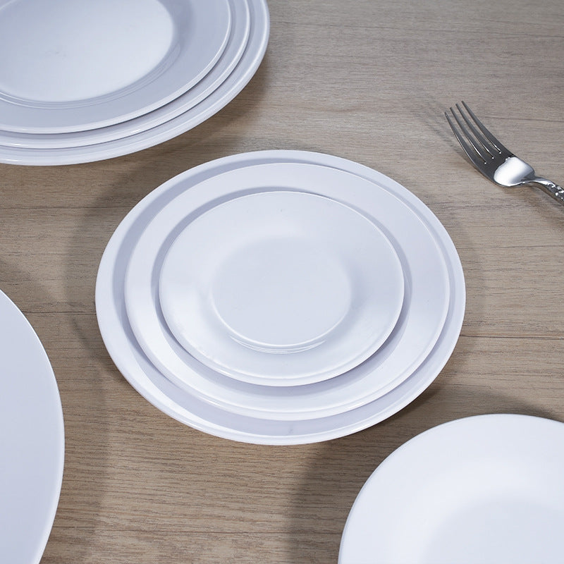 Melamine dinnerware white imitation porcelain premium round plate flat plate plastic dish commercial round plate customization