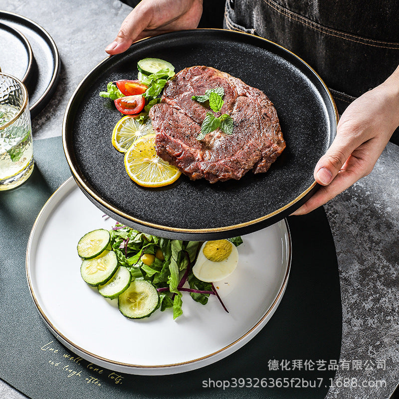 Japanese-style western dinner plates, creative steak plates, western dinner plates, creative black matte steak plates, commercial glossy white plates