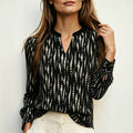 Exportfashionfrenchaccessible luxurylong sleevesshirt vertical dot texture satin small stand collar slit v neck workplace