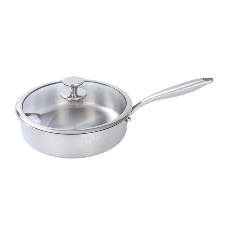 304 stainless steel frying pan, heavy-duty tri-ply hammered finish wok, suitable for home induction cookers, non-stick stir-fry pan, flat-bottom pan for commercial use