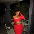 European and american cross-border women's fashion:  autumn new arrival - solid color raglan sleeve bandeau sexy bodycon mini dress