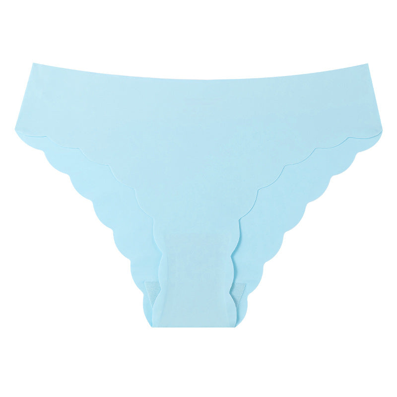 export plus size ice silk invisible women's seamless panties, wavy edge low-rise pure desire nylon briefs