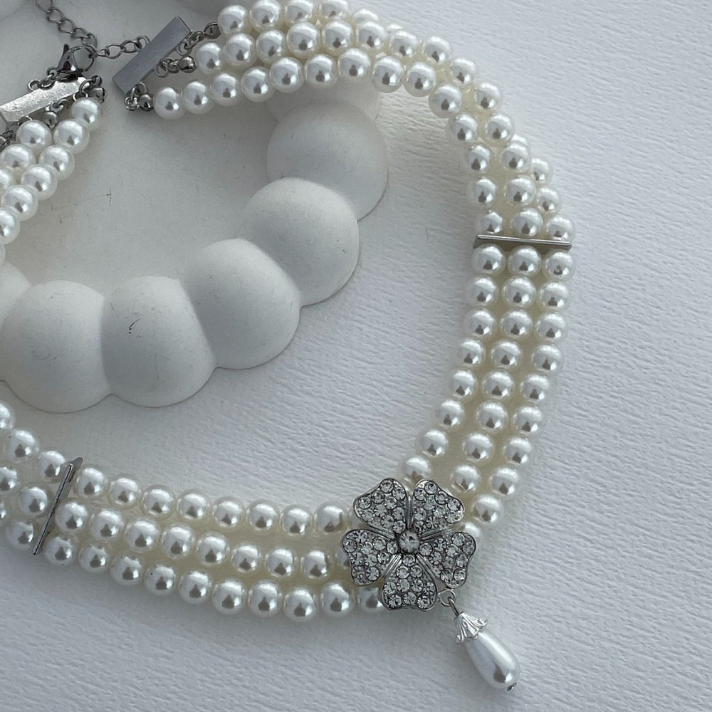 Baroque pearl necklace wholesale cross-border diamond flower sweater chain multi-layer retro niche high-end collarbone chain