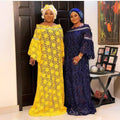 Special offer: african women's lace loose plus size robe dress with flared sleeves, fashionable long dress with matching headscarf