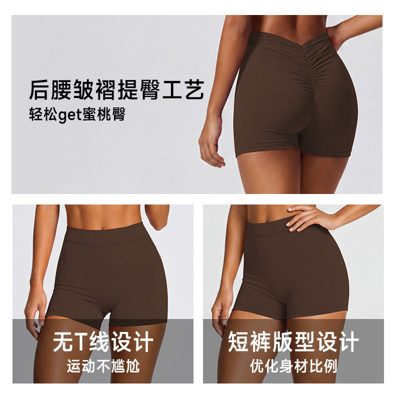 Women's yoga shorts - no camel toe, ruched, compression, 3/4 length - summer fitness yoga wear
