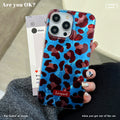 Blue and brown leopard print swirl case, compatible with apple 16 pro max, iphone 15, and iphone 14
