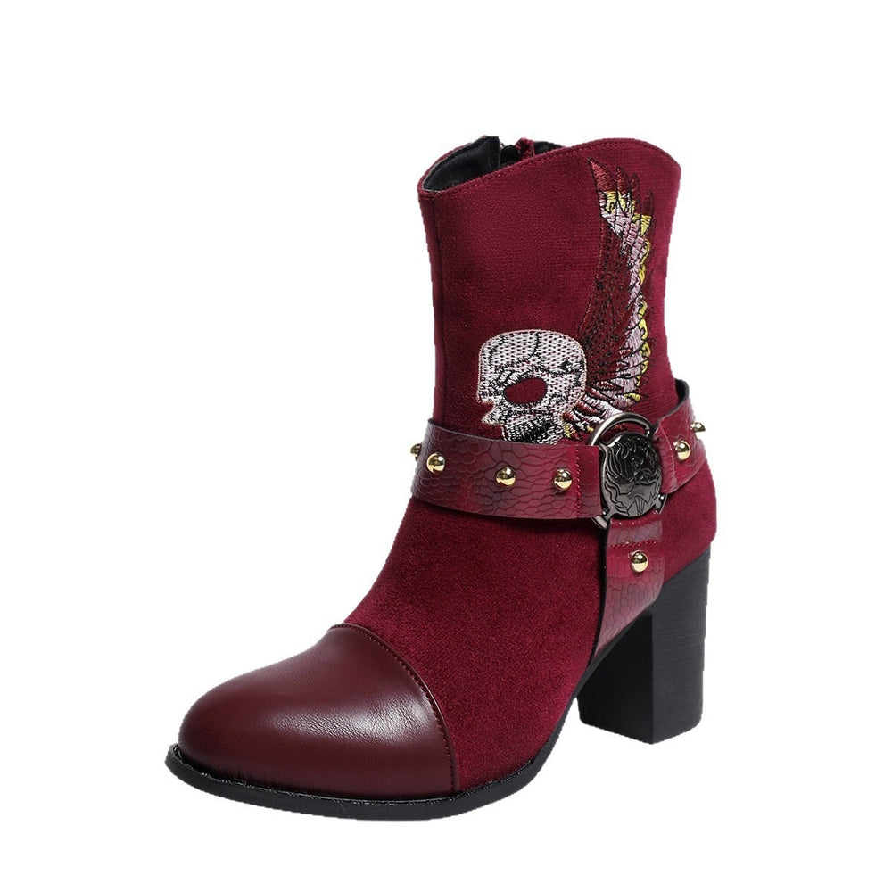 plus size thick heel western high heel fashion boots for women  fall and winterfashion style thick heel studded short boots