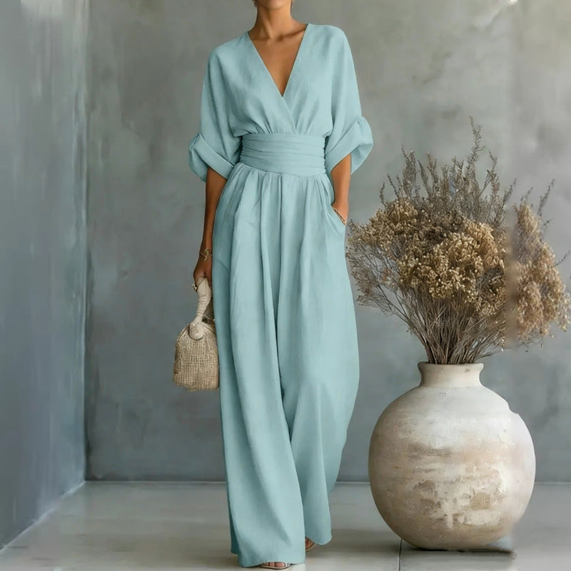 european and american cross-border women's jumpsuit: new summer collection - elegant, figure-flattering v-neck women's romper