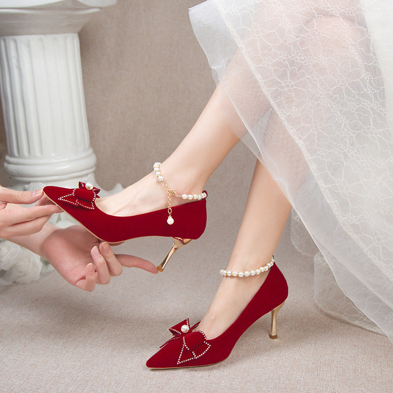 Red wedding shoes for women, spring 2023 new collection, bridal shoes, chunky heel toasting shoes, comfortable for pregnant women, convertible style