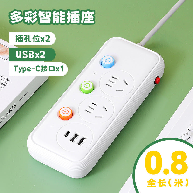 Multi-outlet power strip with individual switches, long cord, usb ports, for home and office use - wired power strip