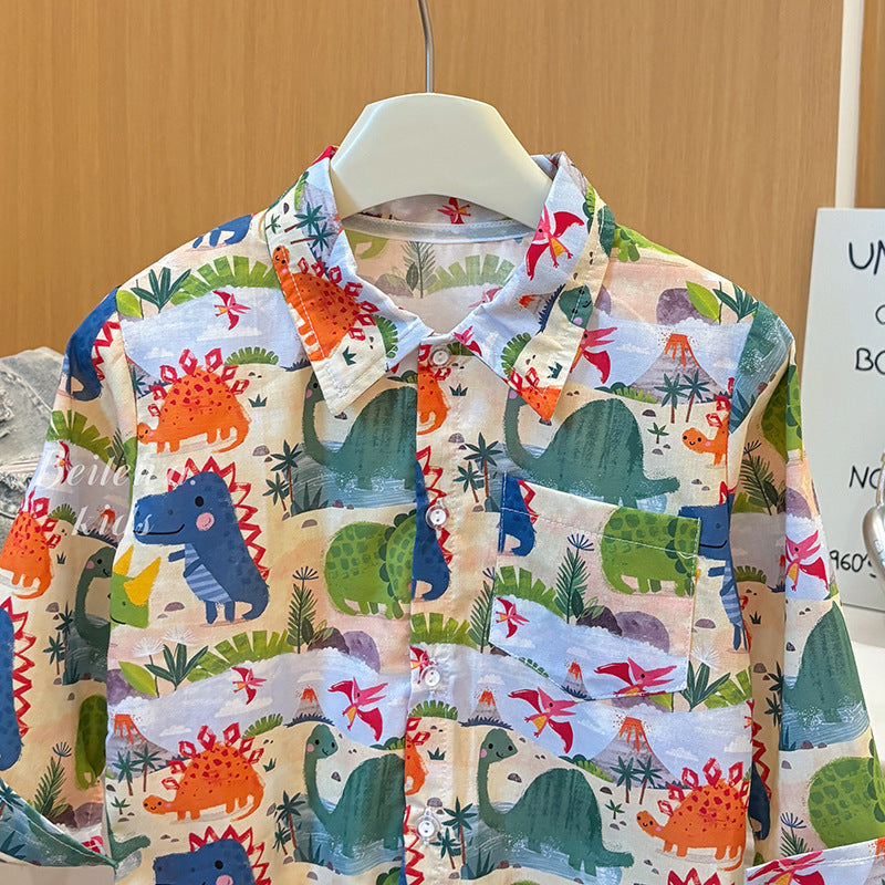 Kids' fall  new collection: 100% cotton long-sleeve shirt - casual lightweight shirt jacket for toddlers and young children with fun cartoon prints