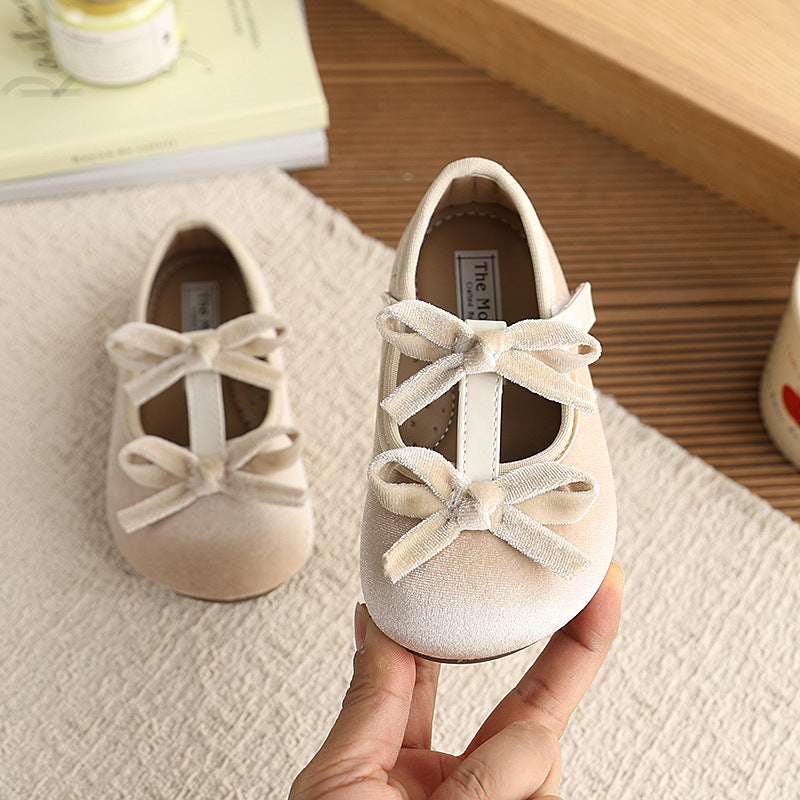 Vancahao  spring/autumn new girls' suede bow princess shoes ballet flats kids mary janes