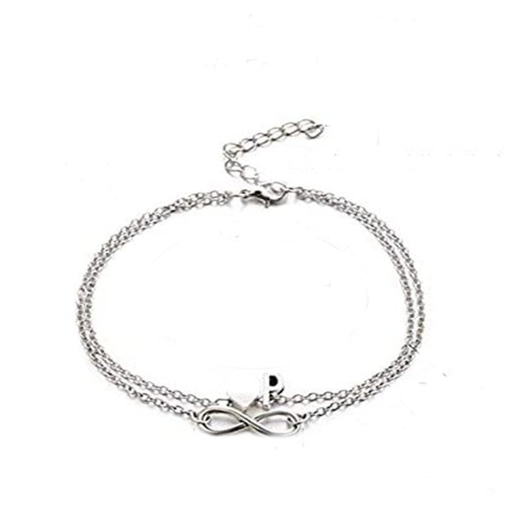 hot-selling foot jewelry 26 english letters alloy 8-figure infinite love heart anklet double-layer jewelry wholesale