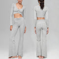 New arrival cationic high elastic yoga suit shirred drapedloose loose wide leg pants sports long sleevestops women