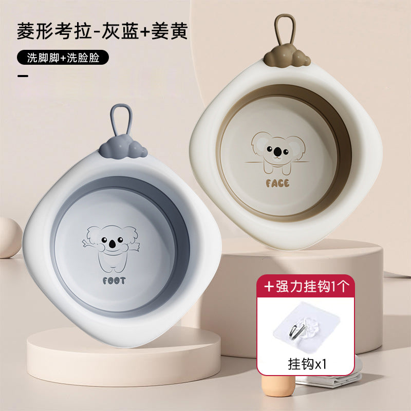 Diamond-shaped koala baby foldable wash basin - multi-purpose sink for face, bottom, and feet - newborn and infant plastic washbasin