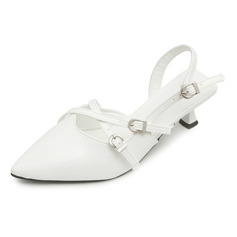 2025 new french-style patent leather pointed-toe pumps with buckle strap, soft sole, stiletto heel