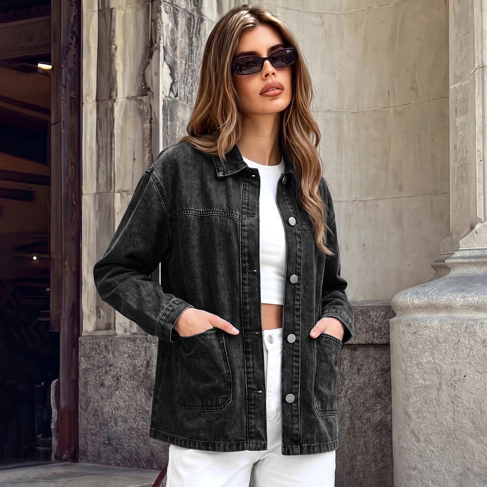 Fashion cross-border exportloose drop-shoulder lapel long sleeves single-breasted double-sided large patch pocket easiest for match layered denim outwear