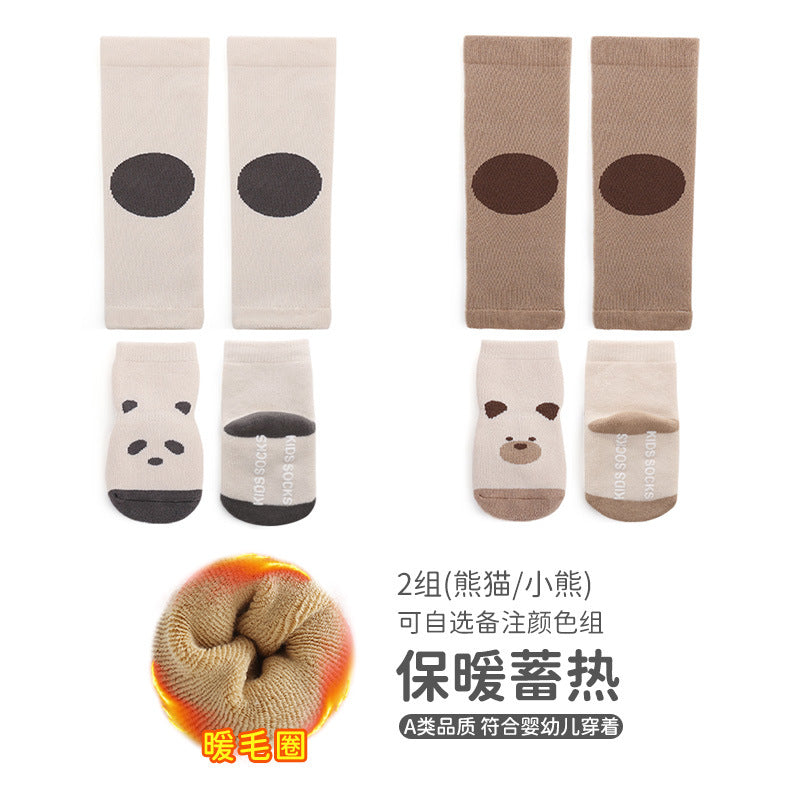 Babibele newborn crawling suit autumn and winter style dot glue non-slip cartoon terry heattech floor socks knee pads suit