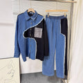 Hong kong style retrocasualsuit women's k-stylecontrast colorpatchwork denim shirt + high waistlooseloose pantstwo-piece set