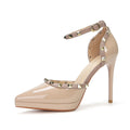 One-word rivet high-heeled shoes, pointed toe, stiletto heel, waterproof platform sandals, women's hollow toe high heels