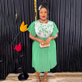 Aliexpress women's printed dress african cross-border trade new style maternity plus size pleated skirt with belt