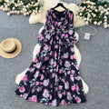 French chic high-end elegant dress - new 2025 collection: slimming, figure-flattering, printed chiffon maxi dress with a sophisticated waist