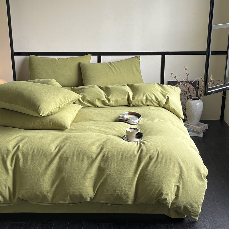 Spring new high-end light luxury 100% cotton three-layer yarn jacquard four-piece set of pure cotton simple bedding mattress