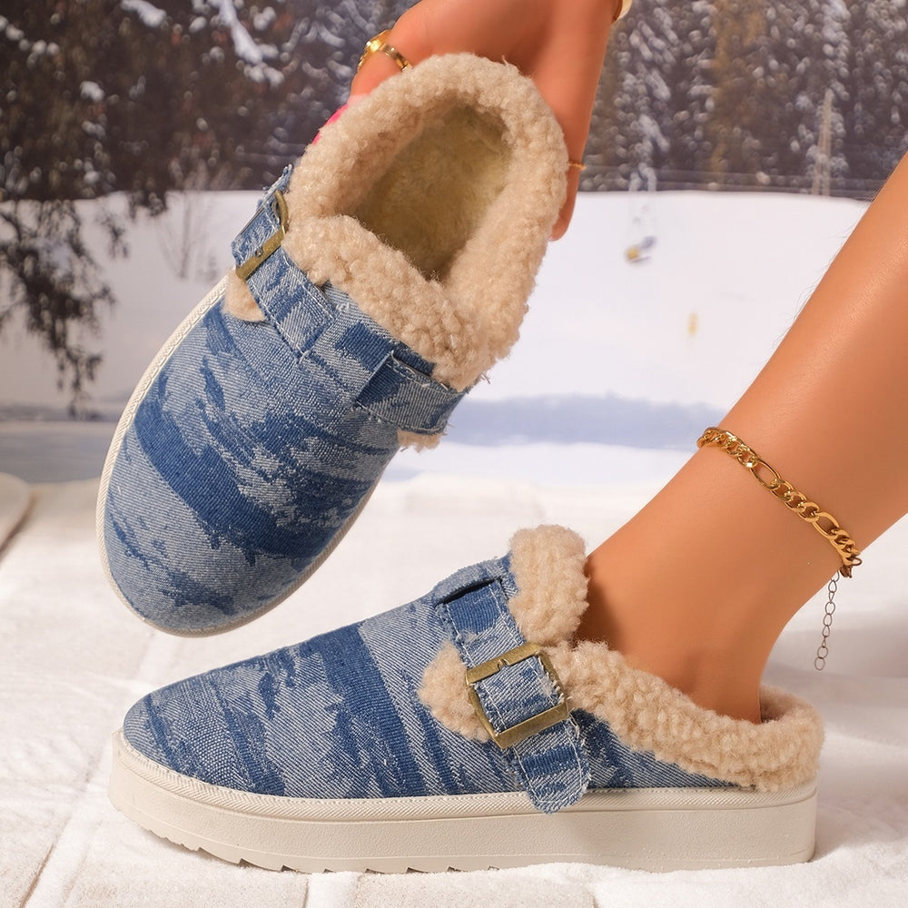 plus sizefleece-linedthickened fur slippers for women fall and winternew arrivalheattech one-leg thick-soled cotton camel shoes batch
