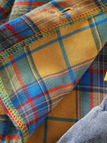 cross-border exclusive lapel plaid shirt camisole + heavy-duty washed beaded jeans three-piece set