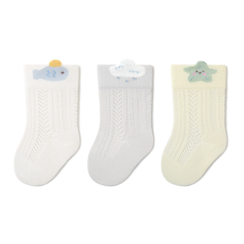 Babylon baby mid-calf socks combed cotton mesh cartoon kids socks spring and summer new arrival loose mouth anti-mosquito socks category a