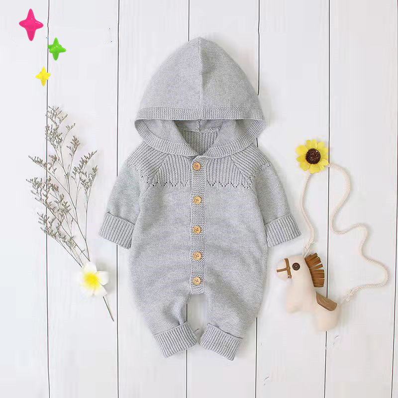 Baby knitting one-piece hoodie spring & fallnewborn clothing men's and women's baby sweater cute heattech romper 06