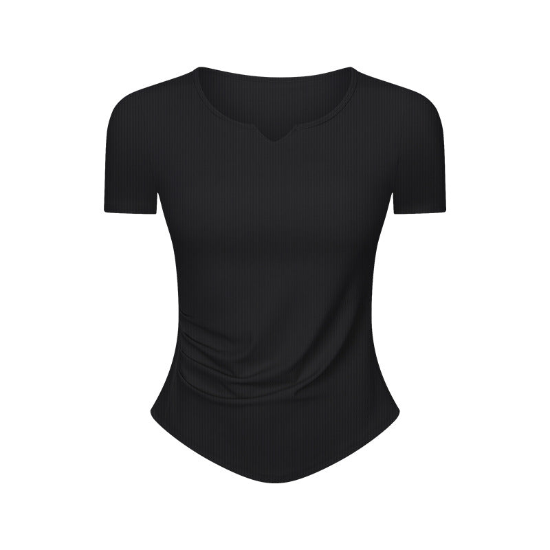 Spr ribbed trim fashion v-neck activewear short sleeve women's fitness running slim fit yoga top ds386