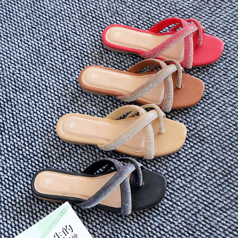 Factory Wholesale Slippers Foreign Trade Women's Shoes Light Luxury Rhinestone Fashion Craft Shoes Spot Direct Sales