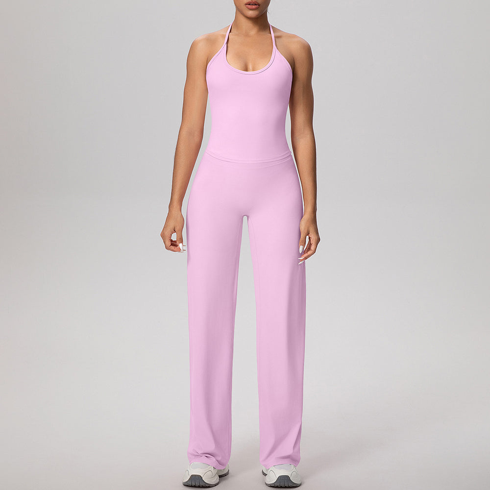 Cloud-feel quick-dry outdoor casual yoga set - tie-up sports bra with high-waisted straight-leg pants for running and fitness