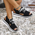 cross-border e-commerce new arrival: casual plus-size peep-toe foam wedge heel platform sandals with front tie