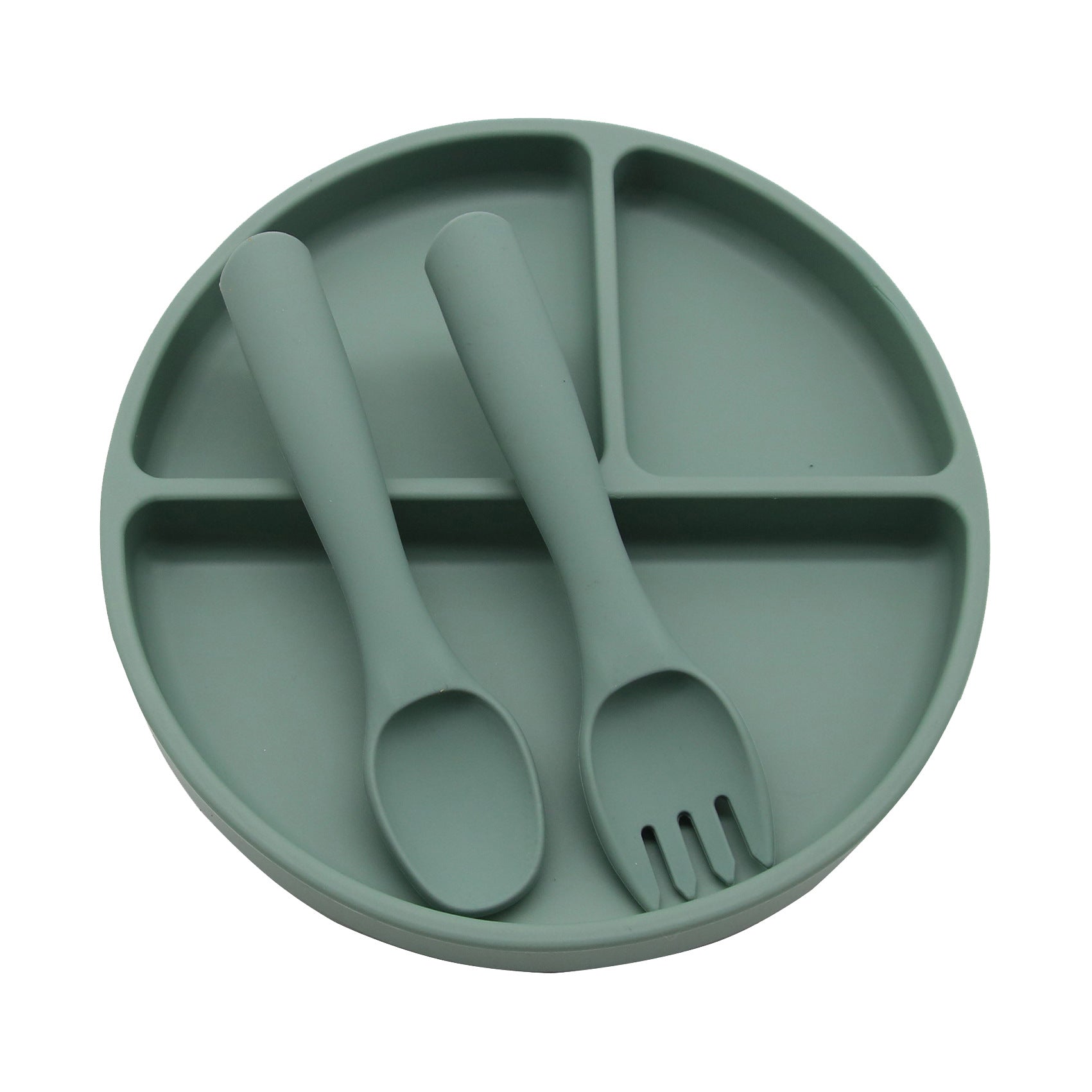 Cross-border wholesale round silicone dinner plate, baby and children's suction cup integrated tableware, learning to eat training grid plate, complementary food bowl