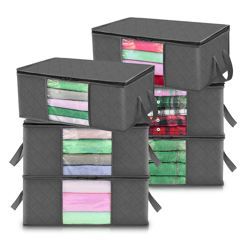 60 liters clothing storage bag, large-capacity quilt, blanket storage box, transparent window 6-piece gray storage box.