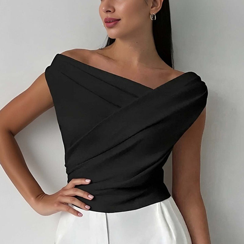 new women's summer collection: cross-border fashion, european & american style, casual, versatile, solid color, irregular design top