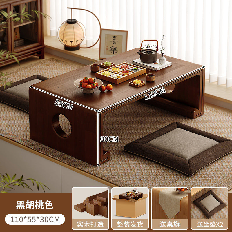 Solid wood bay window cabinet storage locker household balcony renovation window sill antique bookshelf Japanese dust-proof bookcase