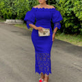 European and american plus size women's new fashionable and elegant lace patchwork off-the-shoulder bridesmaid dress/evening gown - wholesale dress