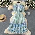Luxury french-style gradient print dress - women's summer heavy-duty hollow-out crochet dress - elegant and sophisticated maxi dress