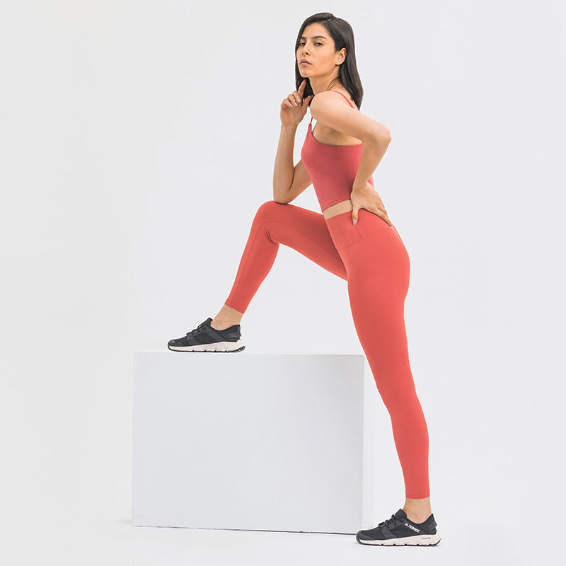 Dianqian new arrival nude fitness pants women's no embarrassing line high waist sports hip lifting stretch yoga pants d19108-2
