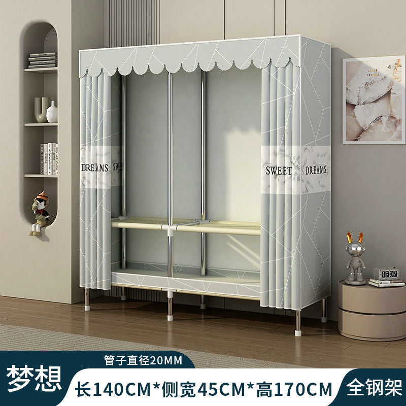 Simple wardrobe assembly steel pipe thickenedthickened home rental bedroom fabric steel frame storage steel pipe wardrobe