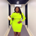 European and american cross-border women's fashion  winter new arrival: solid color asymmetrical long sleeve crew neck bodycon sexy mini dress