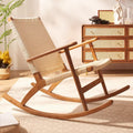 Scandinavian rocking chair solid wood for home balcony hemp rope woven ash rocking chair casual modern living room recliner