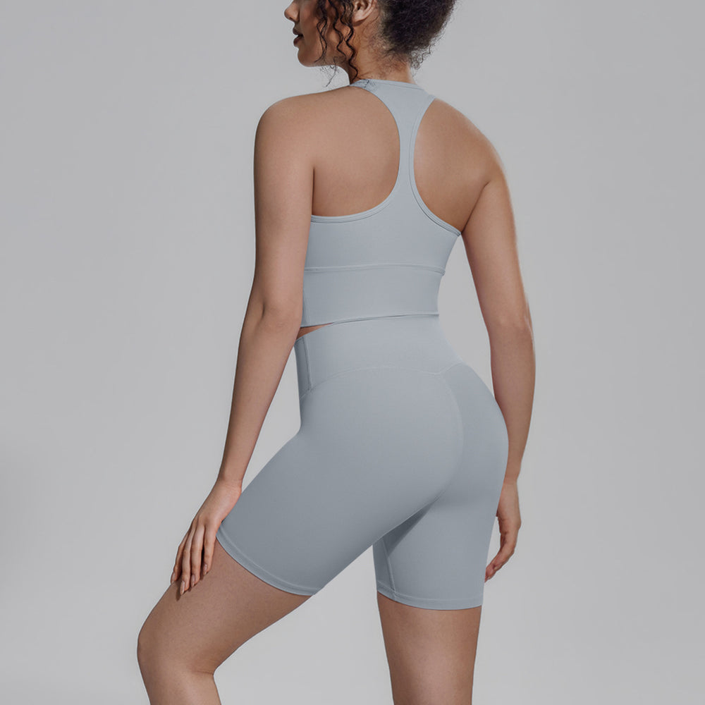 pure color double-sided brocade beautiful back tight-fitting breathable yoga suit training sports running fitness two-piece set for women