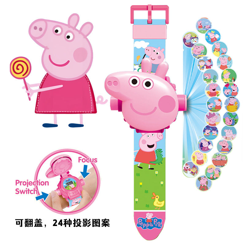 Piggy projector watch peppa pig cartoon luminous electronic watch egg boy and girl party kids toy gift