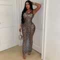 C6942 cross-border   independent station fashion women's sexy mesh see-through maxi dress