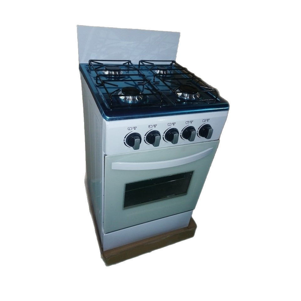 White 500mm wide four-burner gas stove with gas oven, manual ignition, export-grade, dropshipping available